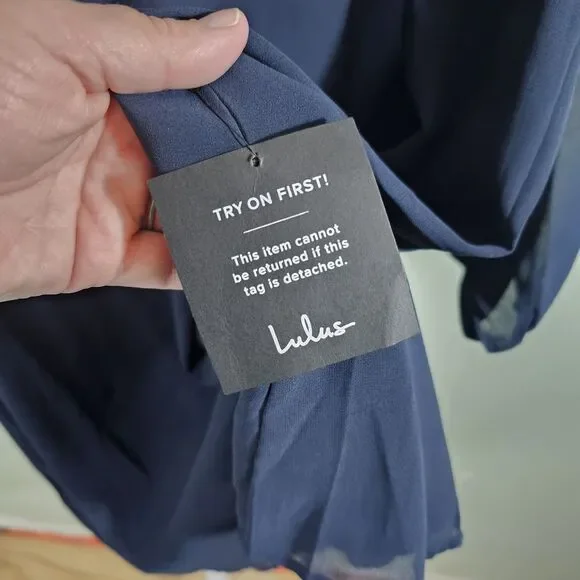 Lulus Women's Navy Blue Shifting Dears Long Sleeve Shift Dress Size Medium - Picture 6 of 9